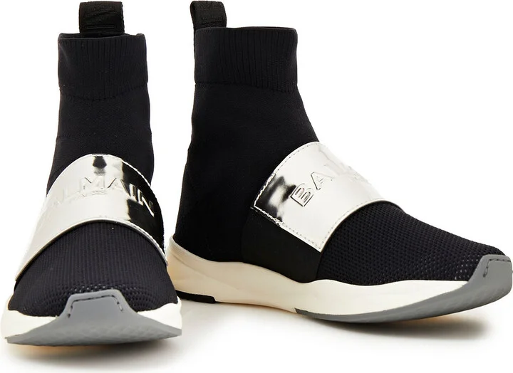 Leather-trimmed mesh high-top sneakers - Image 2