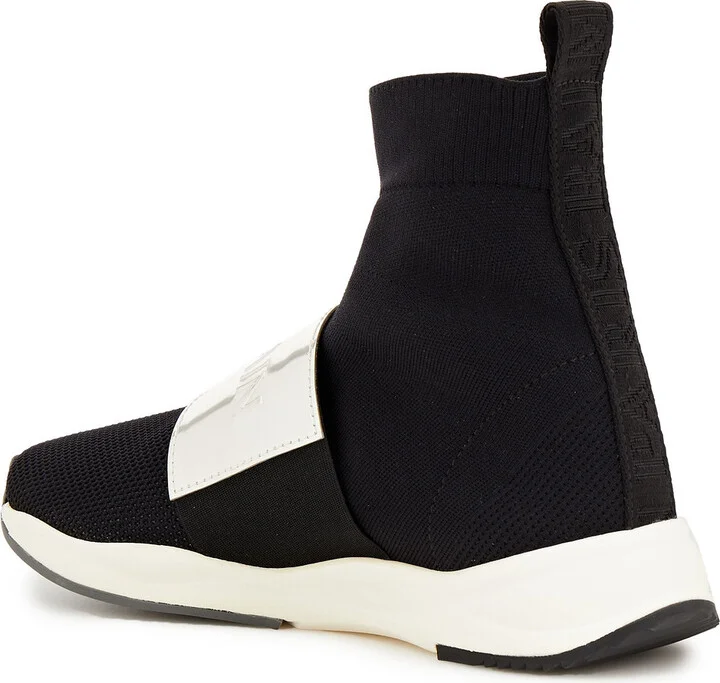 Leather-trimmed mesh high-top sneakers - Image 3