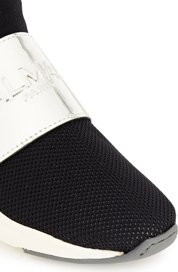 Leather-trimmed mesh high-top sneakers - Image 4