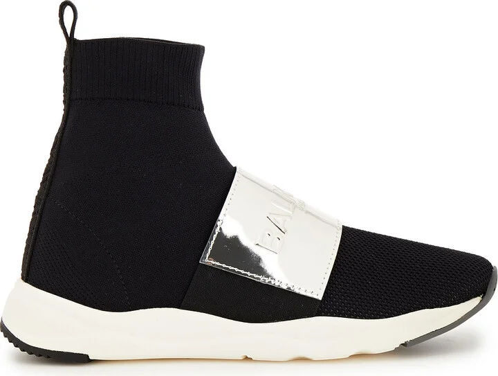 Leather-trimmed mesh high-top sneakers