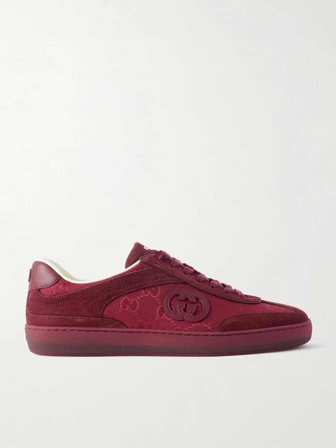 Leather-Trimmed Monogrammed Canvas and Suede Sneakers