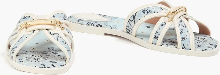 Leather-trimmed paisley-print canvas sandals - Image 2