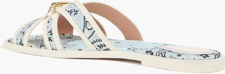 Leather-trimmed paisley-print canvas sandals - Image 3