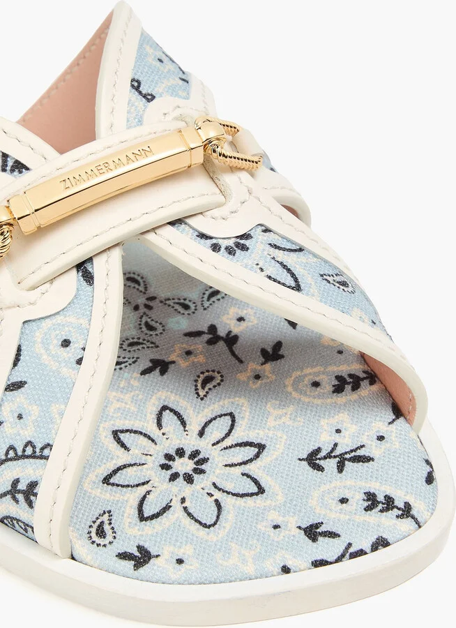 Leather-trimmed paisley-print canvas sandals - Image 4