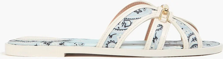 Leather-trimmed paisley-print canvas sandals