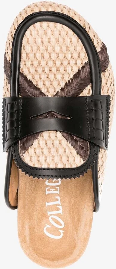 Leather-Trimmed Raffia Flat Mules - Image 3