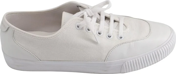 Leather-Trimmed Sneakers in White Canvas