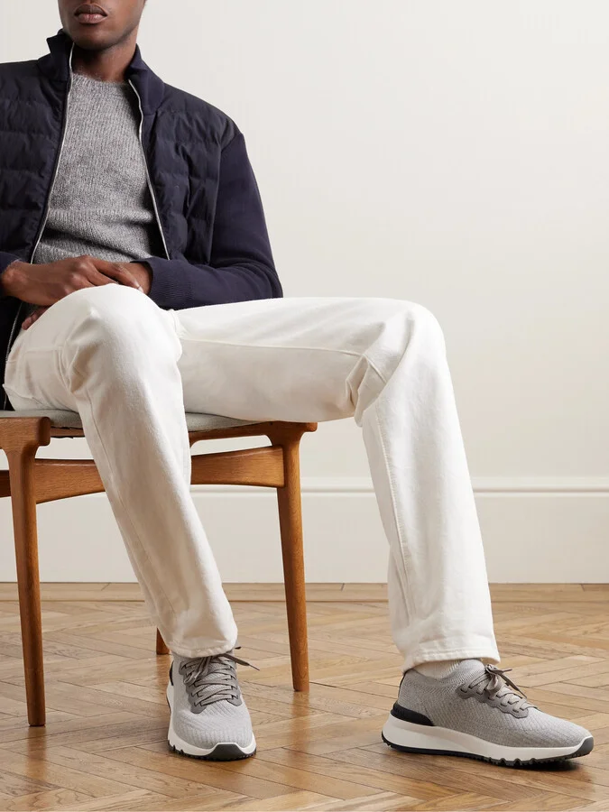 Leather-Trimmed Stretch-Knit Sneakers - Image 2
