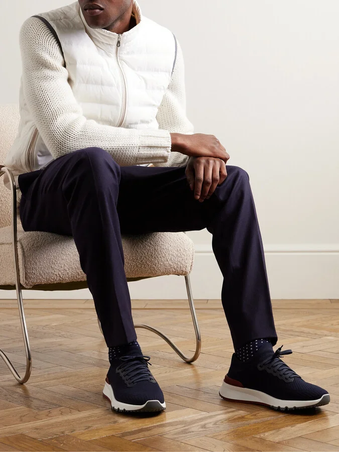 Leather-Trimmed Stretch-Knit Sneakers - Image 2
