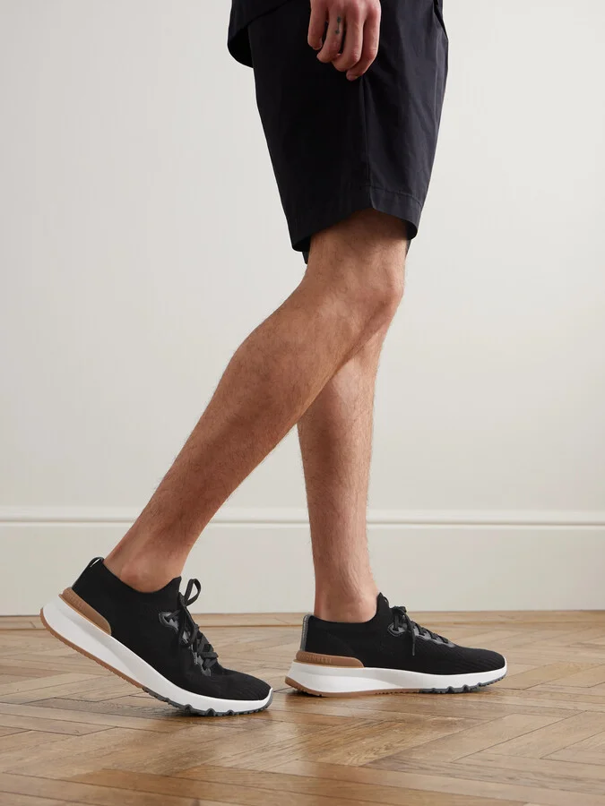 Leather-Trimmed Stretch-Knit Sneakers - Image 2