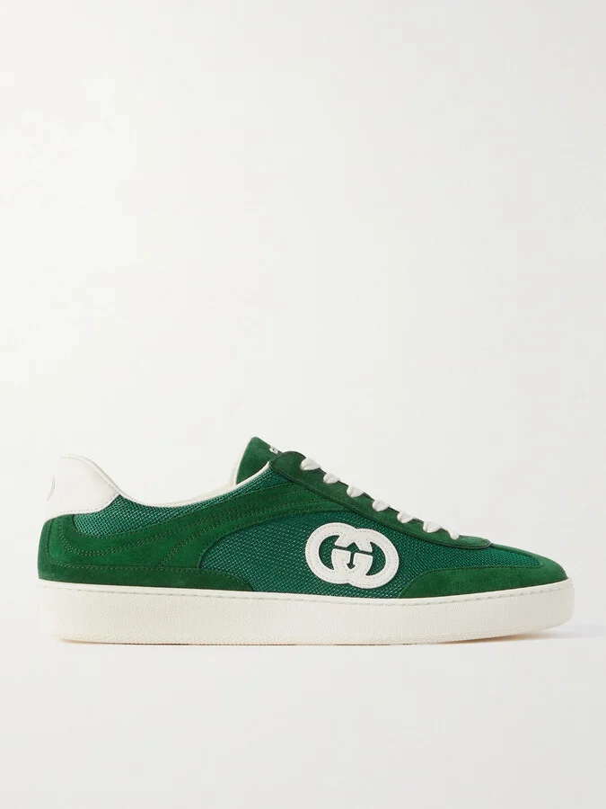 Leather-Trimmed Suede and Mesh Sneakers