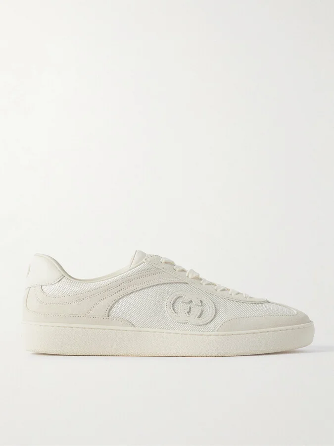 Leather-Trimmed Suede and Mesh Sneakers