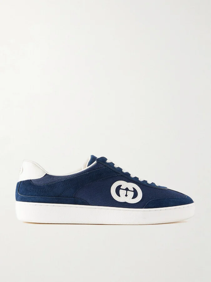 Leather-Trimmed Suede and Mesh Sneakers