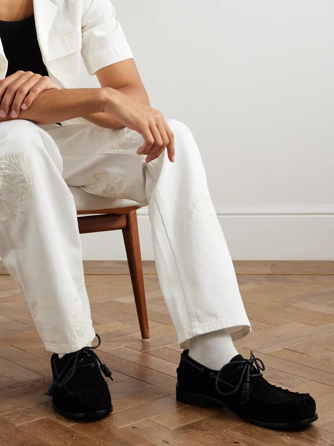 Leather-Trimmed Suede Boat Shoes - Image 2