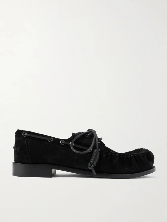 Leather-Trimmed Suede Boat Shoes