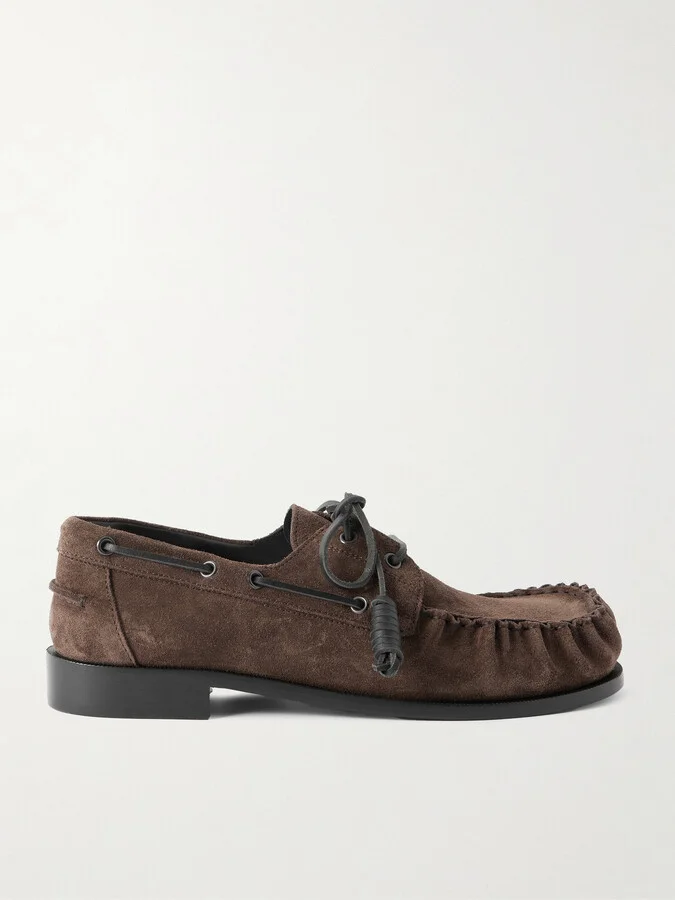 Leather-Trimmed Suede Boat Shoes