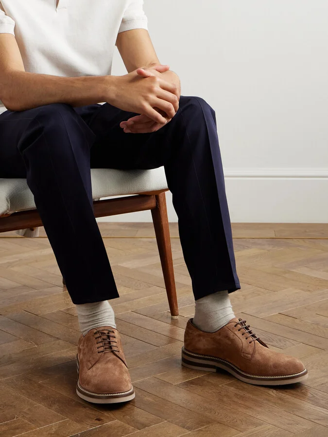 Leather-Trimmed Suede Derby Shoes - Image 2