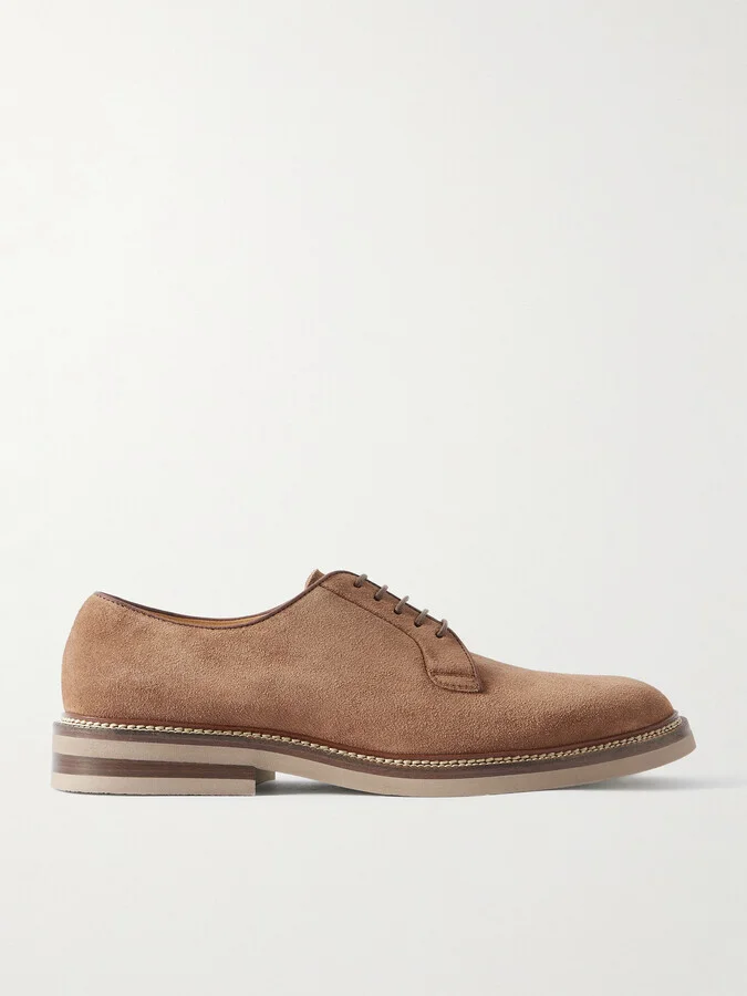 Leather-Trimmed Suede Derby Shoes