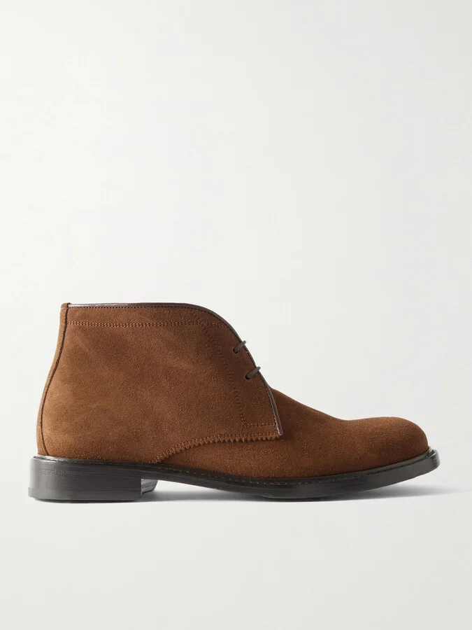 Leather-Trimmed Suede Desert Boots