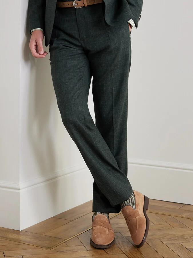 Leather-Trimmed Suede Penny Loafers - Image 2
