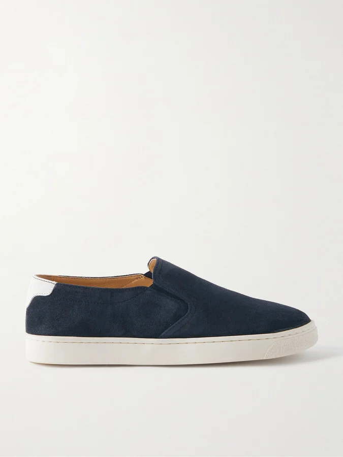 Leather-Trimmed Suede Slip-On Sneakers