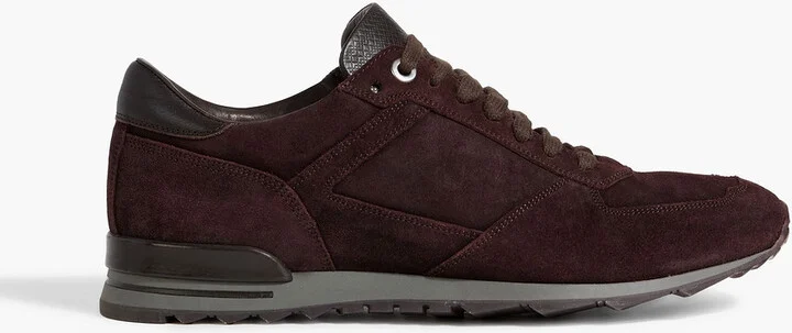Leather-trimmed suede sneakers