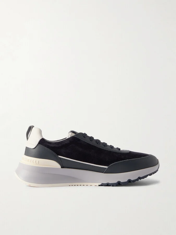 Leather-Trimmed Suede Sneakers