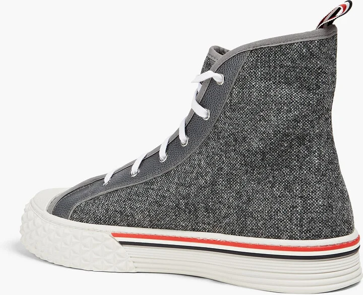 Leather-trimmed tweed high-top sneakers - Image 3