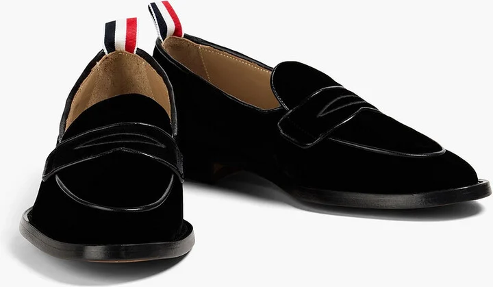 Leather-trimmed velvet penny loafers - Image 2