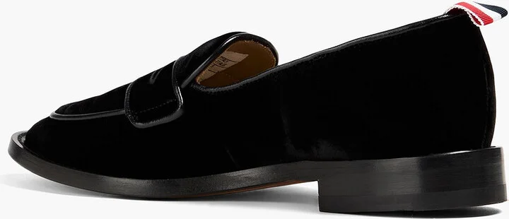 Leather-trimmed velvet penny loafers - Image 3