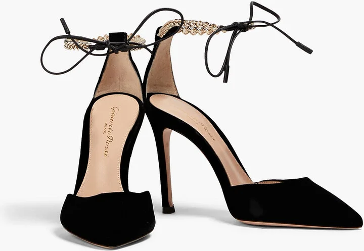 Leather-trimmed velvet pumps - Image 2