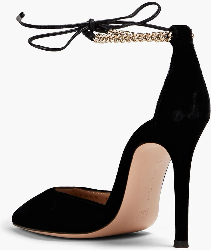 Leather-trimmed velvet pumps - Image 3