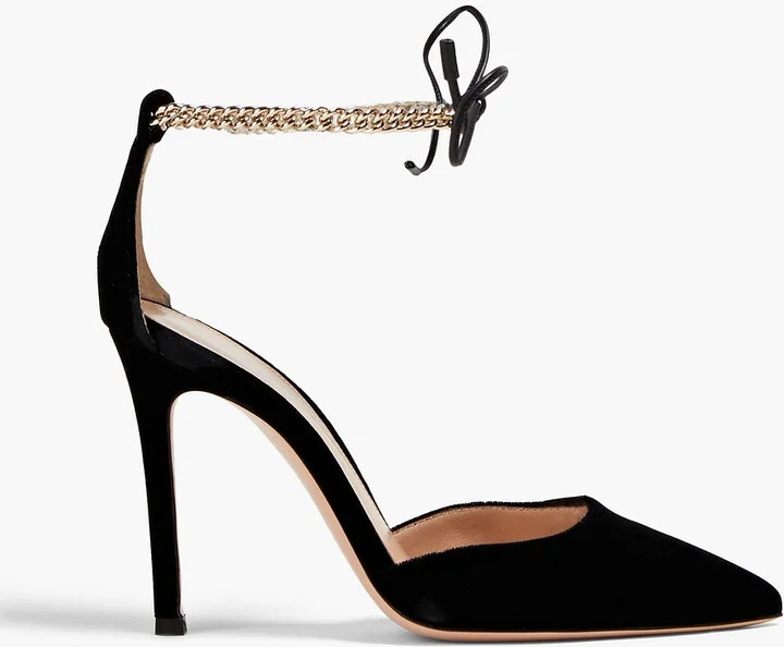 Leather-trimmed velvet pumps