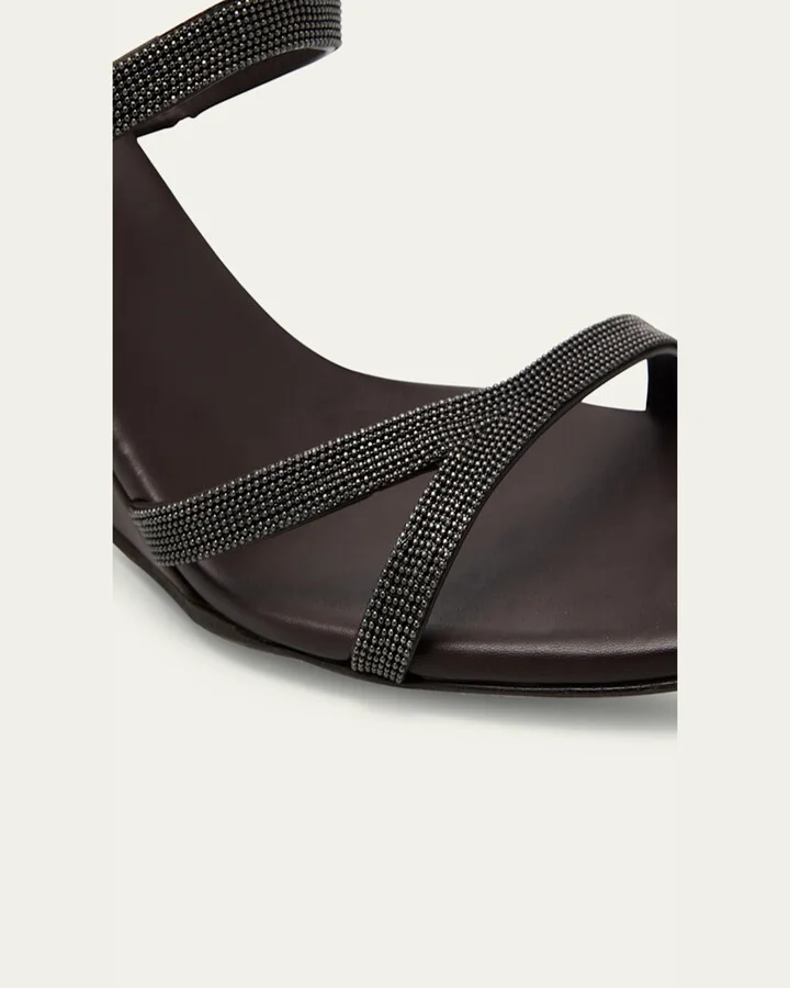 Leather Two Cross Strap Wedge Sandals - Image 5