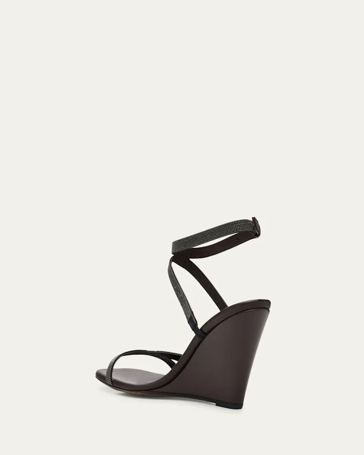 Leather Two Cross Strap Wedge Sandals - Image 9