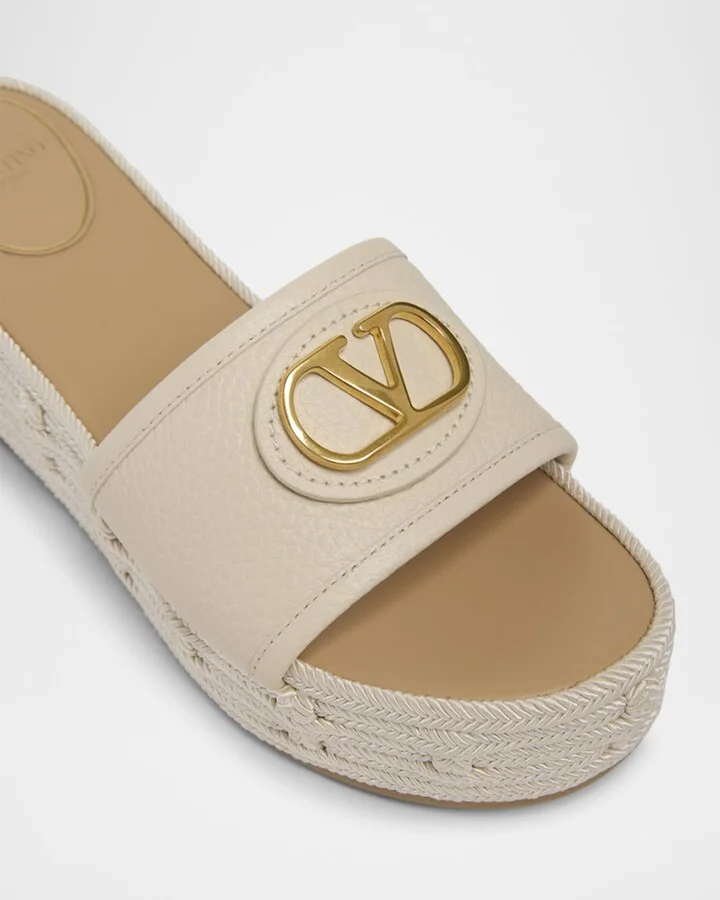 Leather VLogo Medallion Platform Espadrilles - Image 2