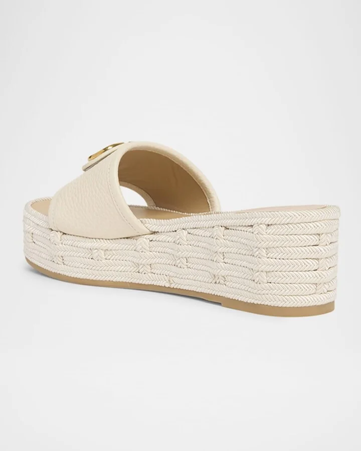 Leather VLogo Medallion Platform Espadrilles - Image 3