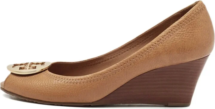 Leather Wedge Peep-Toe Shoes