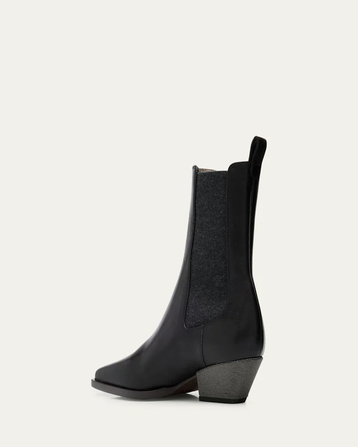 Leather Wool Western Chelsea Booties - Image 2