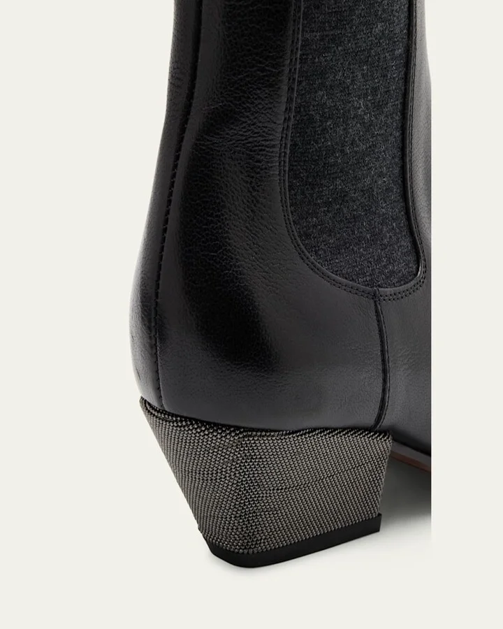 Leather Wool Western Chelsea Booties - Image 3