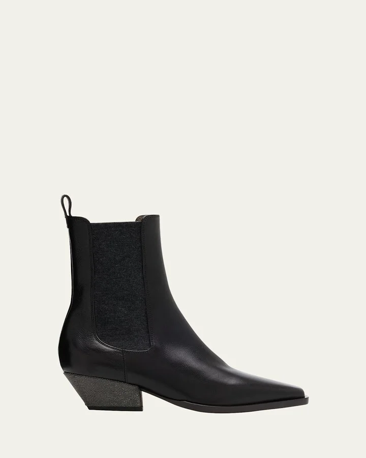 Leather Wool Western Chelsea Booties