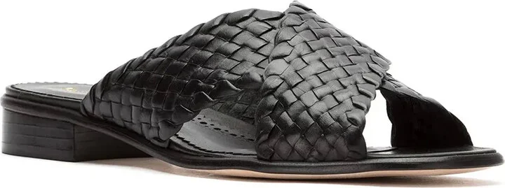 Leather Woven Flat Sandals - Image 2