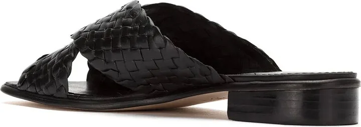Leather Woven Flat Sandals - Image 3