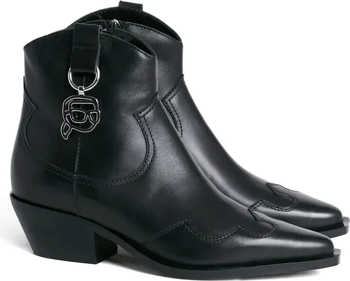 Leather-Zip Detail Cowboy Boots - Image 2