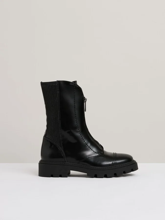 Leather Zip-front Ankle Boots