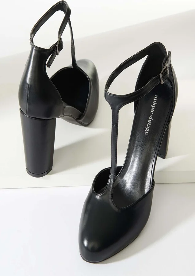 Leatherette T-Strap Astaire Pumps - Image 2