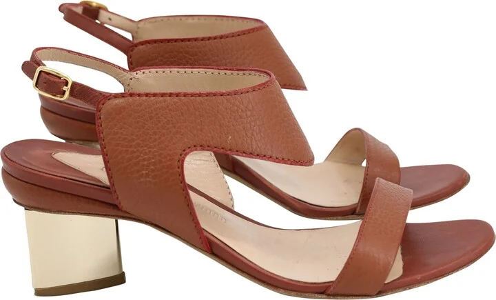 Leda Block-Heel Sandals in Brown Leather