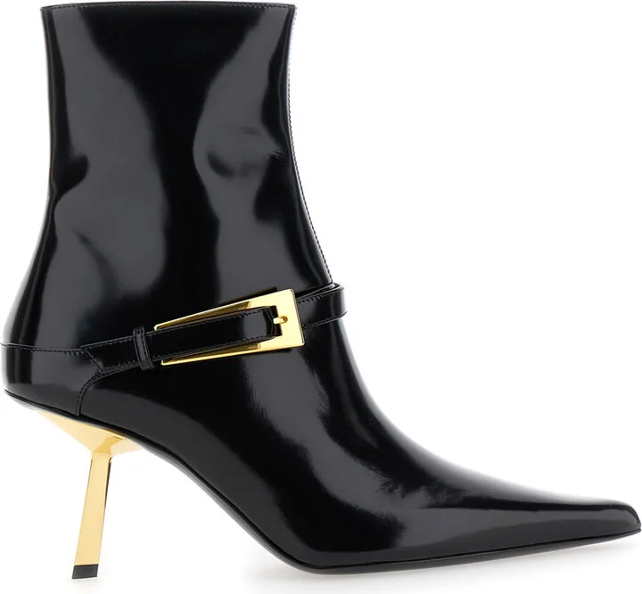 'lee' Black Ankle Boots With Buckle Detail In Patent Leather Woman