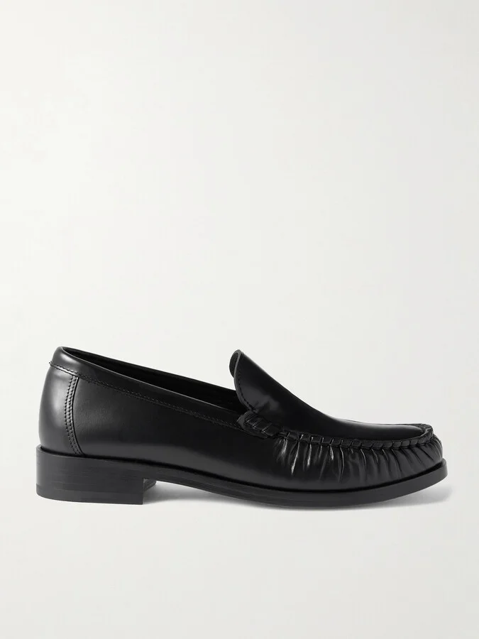 LEGRES - 67 Ruched Leather Loafers - Black