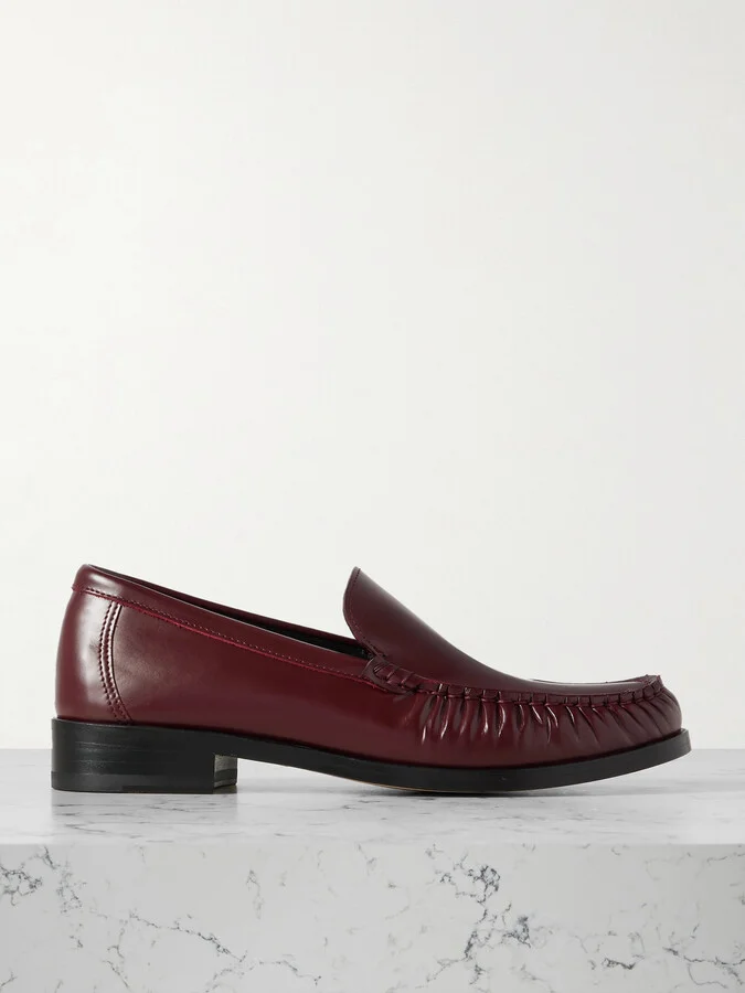 LEGRES - 67 Ruched Leather Loafers - Burgundy